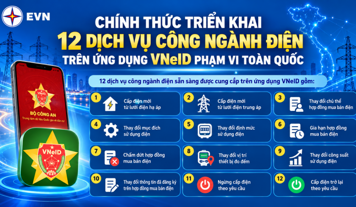 Triển khai 12 dịch vụ công ngành điện trên VNeID toàn quốc