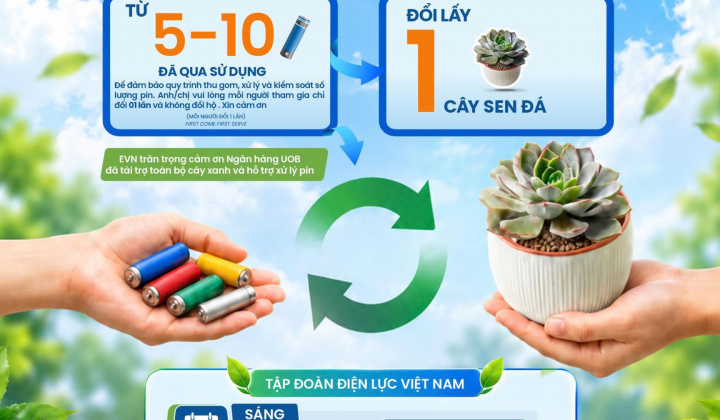 Đoàn Thanh niên EVN phát động chương trình ‘Thu pin cũ - Đổi cây xanh’
