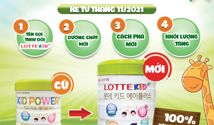 Chính thức thay đổi tên gọi và bao bì sản phẩm Kid Power A+ thành Lotte Kid A+