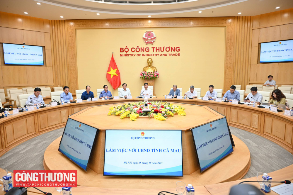 Bộ trưởng Bộ Công Thương Nguyễn Hồng Diên làm việc với đoàn công tác của tỉnh Cà Mau