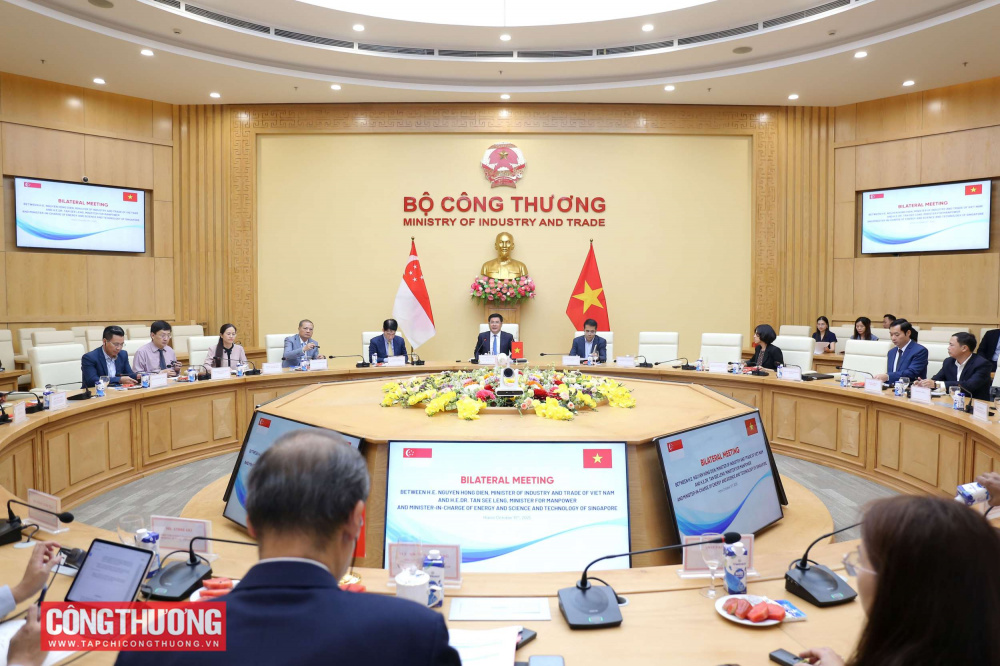 Bộ trưởng Bộ Công Thương Nguyễn Hồng Diên và Bộ trưởng Bộ Công Thương phụ trách năng lượng và khoa học - công nghệ Singapore Tan See Leng