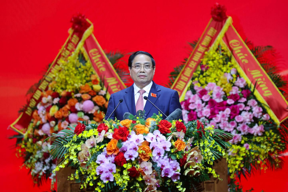 Đồng chí Phạm Minh Chính, Ủy viên Bộ Chính trị, Bí thư Đảng ủy Chính phủ, Thủ tướng Chính phủ phát biểu khai mạc Đại hội - Ảnh: VGP