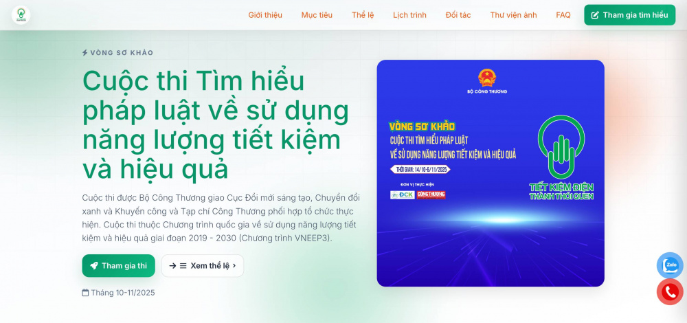 Vòng Sơ khảo Cuộc thi Tìm hiểu pháp luật về sử dụng năng lượng tiết kiệm và hiệu quả diễn ra tại địa chỉ website https://timhieuphapluat.tapchicongthuong.vn/