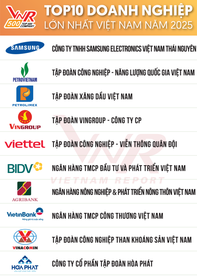  Tập đoàn Hòa Phát nằm trong top 10 doanh nghiệp lớn nhất Việt Nam