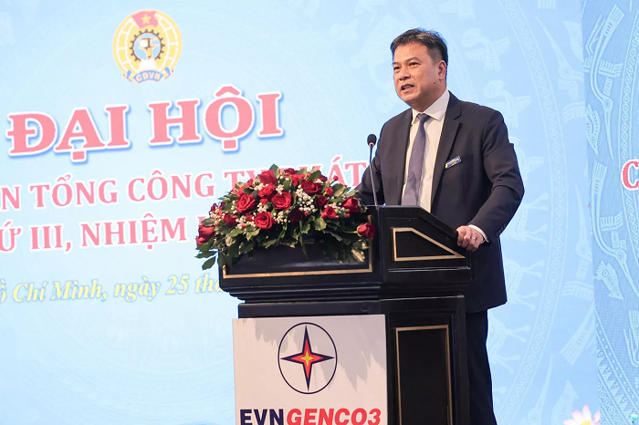 Ông Đinh Quốc Lâm - Bí thư Đảng ủy, Chủ tịch HĐQT EVNGENCO3 phát biểu tại Đại hội