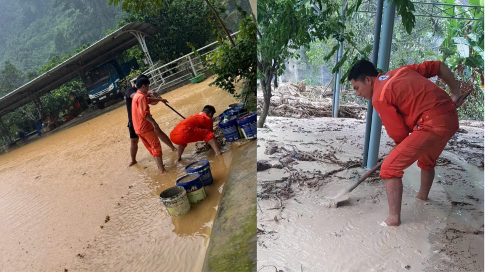 Lực lượng tại chỗ xử lý các tình huống thoát nước khẩn cấp tại Nhà máy Thủy điện Sông Bung 2 và Sông Bung 4.