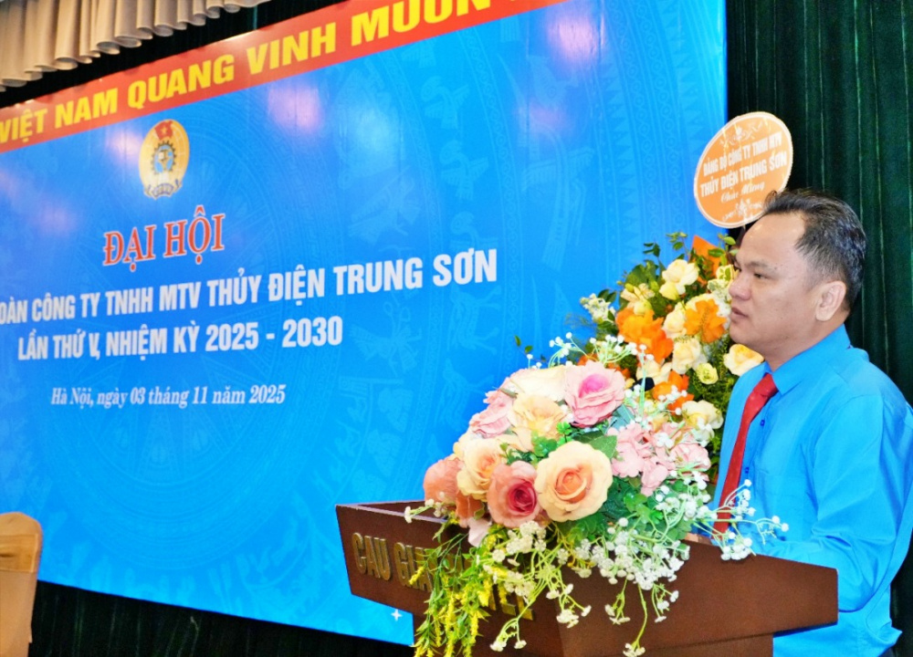 ông Thắng phát biểu tại Đại hội Công đoàn Thủy điện Trung Sơn