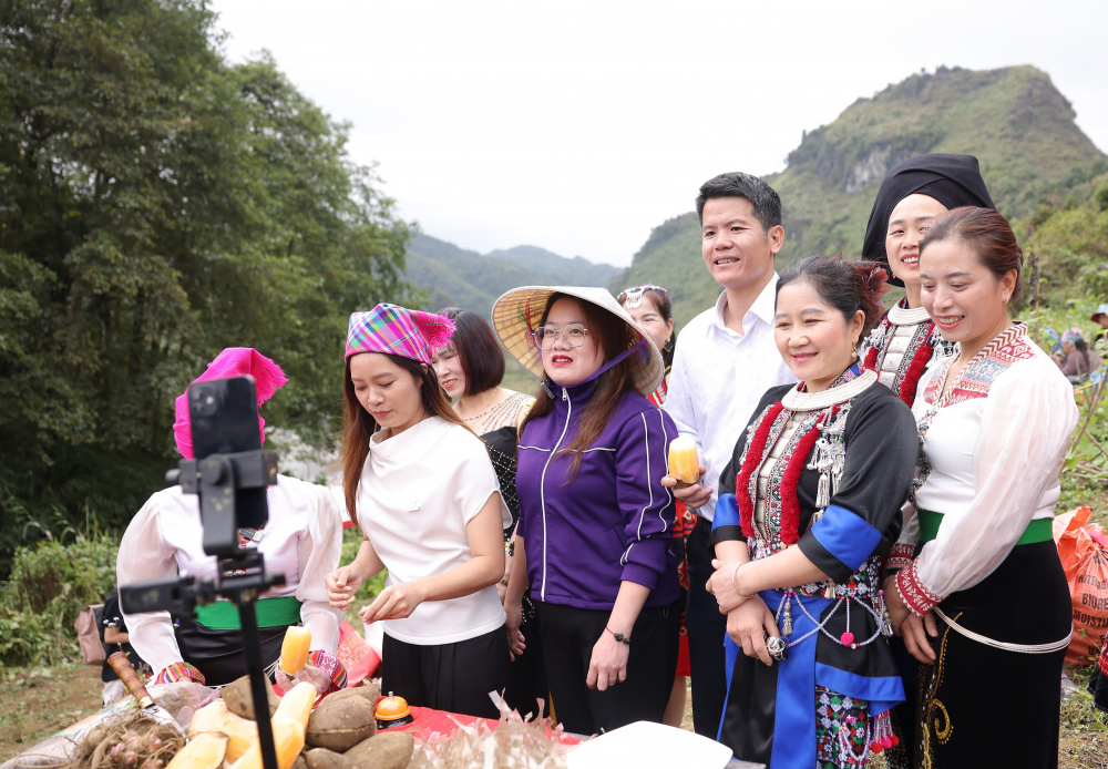 Ông Lê Bá Sơn, Chủ tịch UBND Xã Sìn Hồ (Lai Châu) xuống ruộng khoai cùng bà con livestream giới thiệu khoai sâm đất Sìn Hồ tới người tiêu dùng cả nước_2.JPG