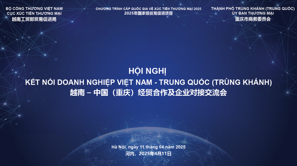Đoàn 20 doanh nghiệp Trung Quốc (Trùng Khánh) đa ngành trong các lĩnh vực trọng điểm sẽ tới Việt Nam tham dự Hội nghị Kết nối doanh nghiệp Việt Nam - Trung Quốc (Trùng Khánh) diễn ra vào chiều ngày 11/4/2025 tới đây.