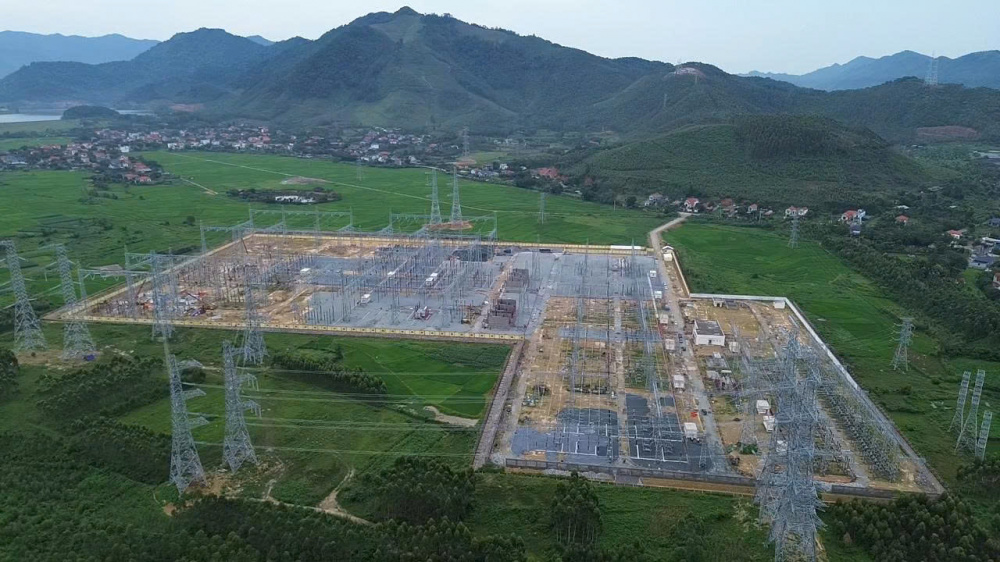 Toàn cảnh công trình trạm biến áp 500kV Vĩnh Yên và đường dây đấu nối