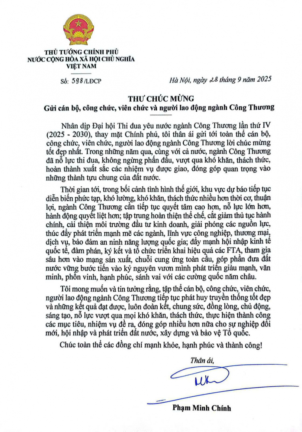 Thư chúc mừng