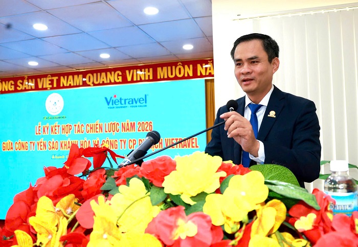 Ông Nguyễn Thanh Hải - Tổng Giám đốc Công ty Yến sào Khánh Hòa phát biểu tại lế ký kết