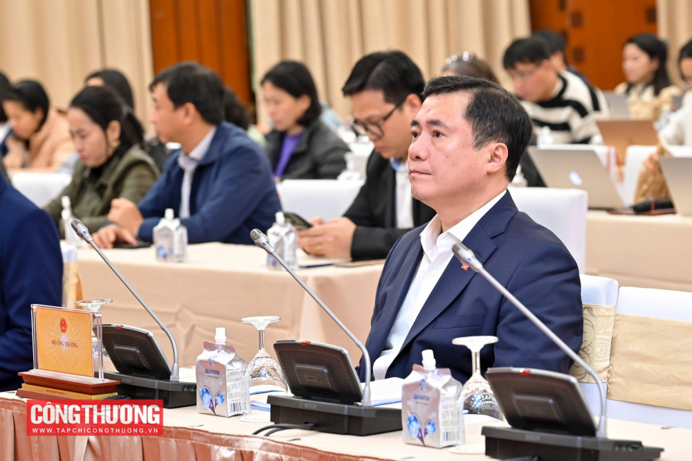 Thứ trưởng Bộ Công Thương Nguyễn Sinh Nhật Tân tham dự họp báo