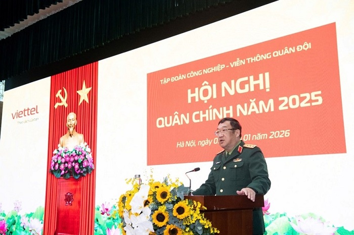 Thượng tướng Phạm Hoài Nam, Ủy viên Trung ương Đảng, Thứ trưởng Bộ Quốc phòng phát biểu tại hội nghị Tập đoàn Viettel.