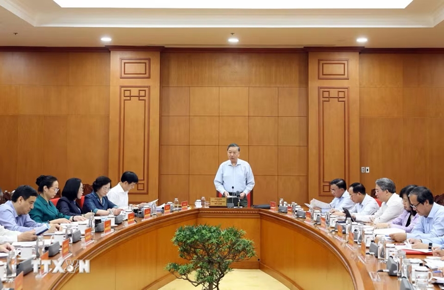 Tổng Bí thư, Chủ tịch nước Tô Lâm phát biểu tại cuộc làm việc với Đảng ủy Chính phủ, Đảng ủy Bộ Văn hóa, Thể thao và Du lịch về phát triển thể dục, thể thao trong giai đoạn mới. 