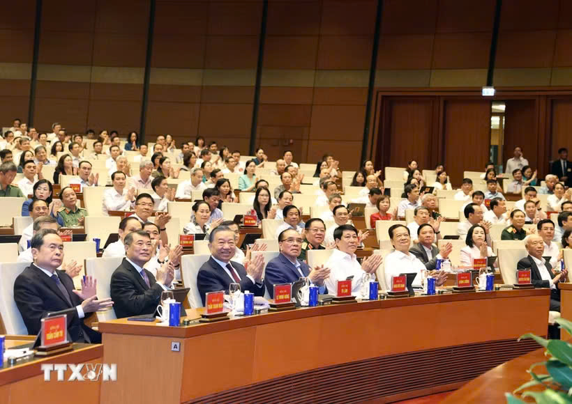 Tổng Bí thư, Chủ tịch nước Tô Lâm và các đại biểu dự hội nghị tại điểm cầu Trung tâm Nhà Quốc hội (Hà Nội). Ảnh: TTXVN