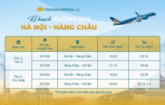 Lịch khai thác đường bay Hà Nội – Hàng Châu.