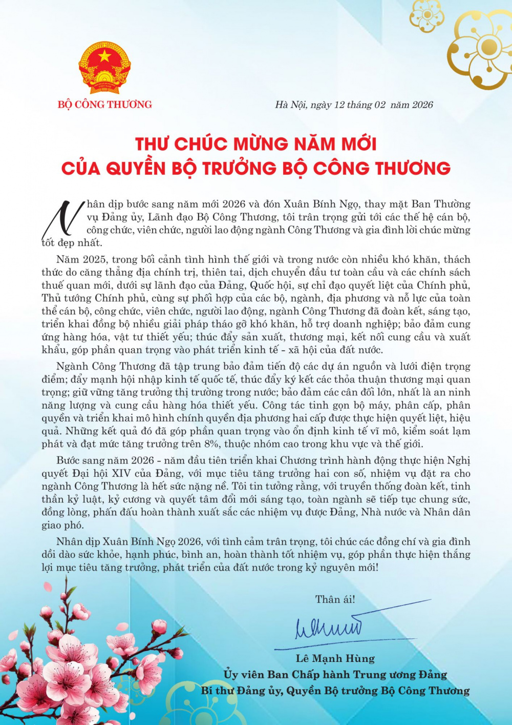 quyền bộ trưởng chúc mừng năm mới