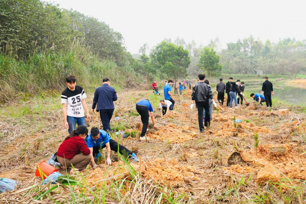Tuổi trẻ VINAPACO ra quân trồng cây đầu Xuân Bính Ngọ 2026 tại khu vực xử lý nước thải Nhà máy Giấy  