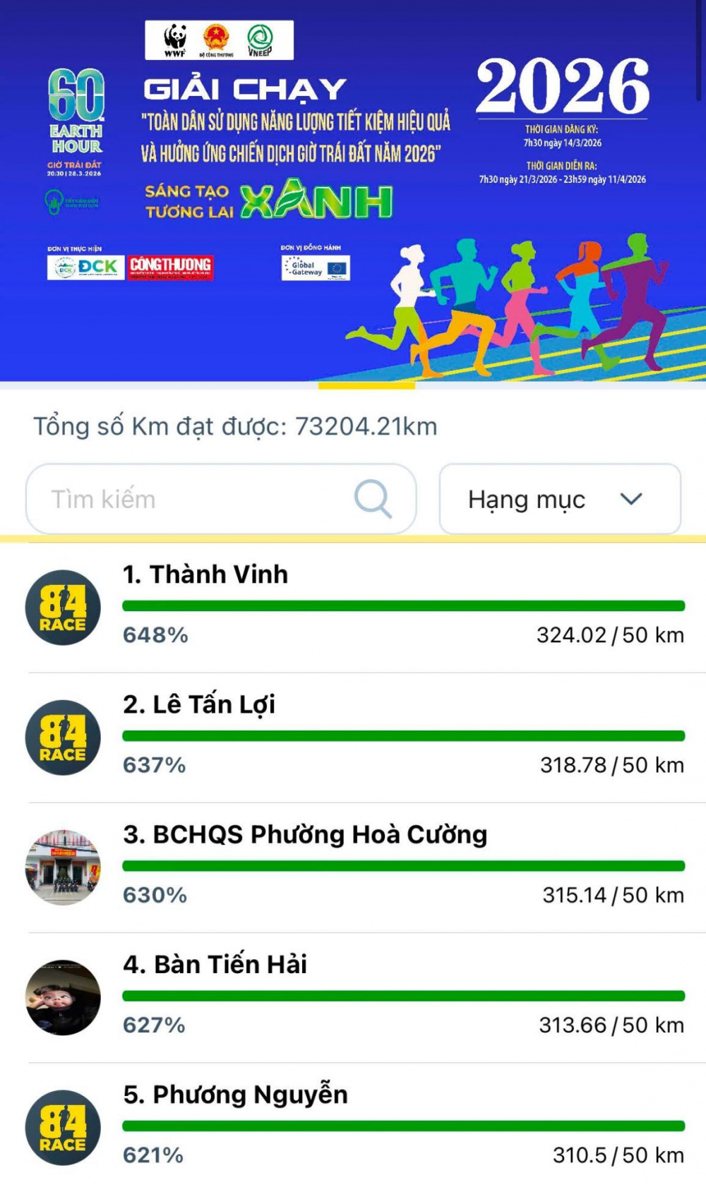 Cập nhật giải chạy trực tuyến