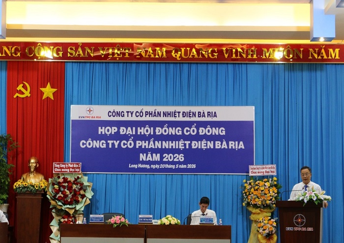 Ông Lê Văn Huy, Tổng Giám đốc Công ty cổ phần Nhiệt điện Bà Rịa báo cáo tại Đại hội