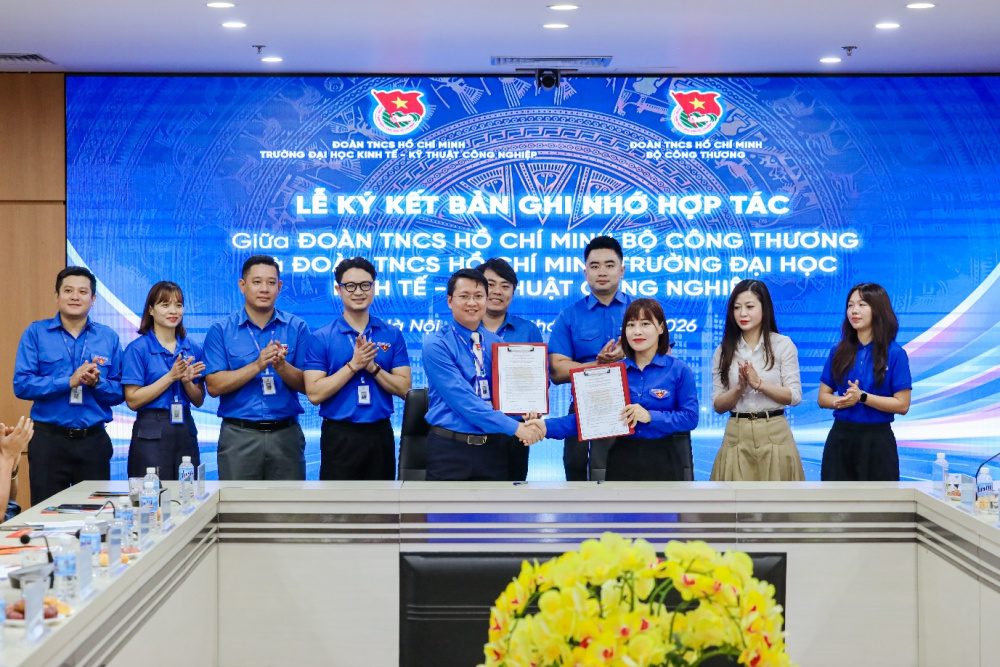 Lễ ký kết Biên bản ghi nhớ hợp tác giữa Đoàn Thanh niên Bộ Công Thương và Đoàn Thanh niên Trường Đại học Kinh tế – Kỹ thuật Công nghiệp