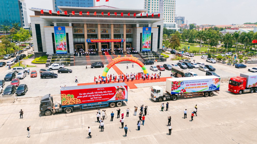 Xe container xuất hành vải thiều vào hệ thống phân phối của Central Retail