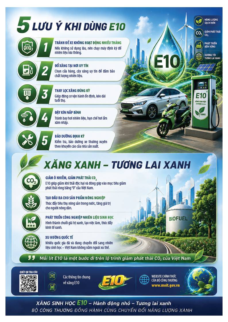 [Hiểu đúng về xăng E10] Năm lưu ý khi dùng xăng E10