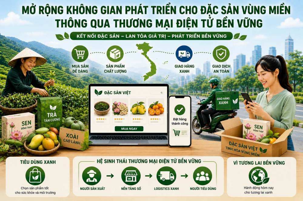Đại diện AccessTrade chia sẻ về phát triển thương mại điện tử xanh hướng tới phát triển bền vững trong kỷ nguyên số tại Chương trình "Thúc đẩy phát triển thương mại điện tử khu vực phía Bắc" tại Thái Nguyên