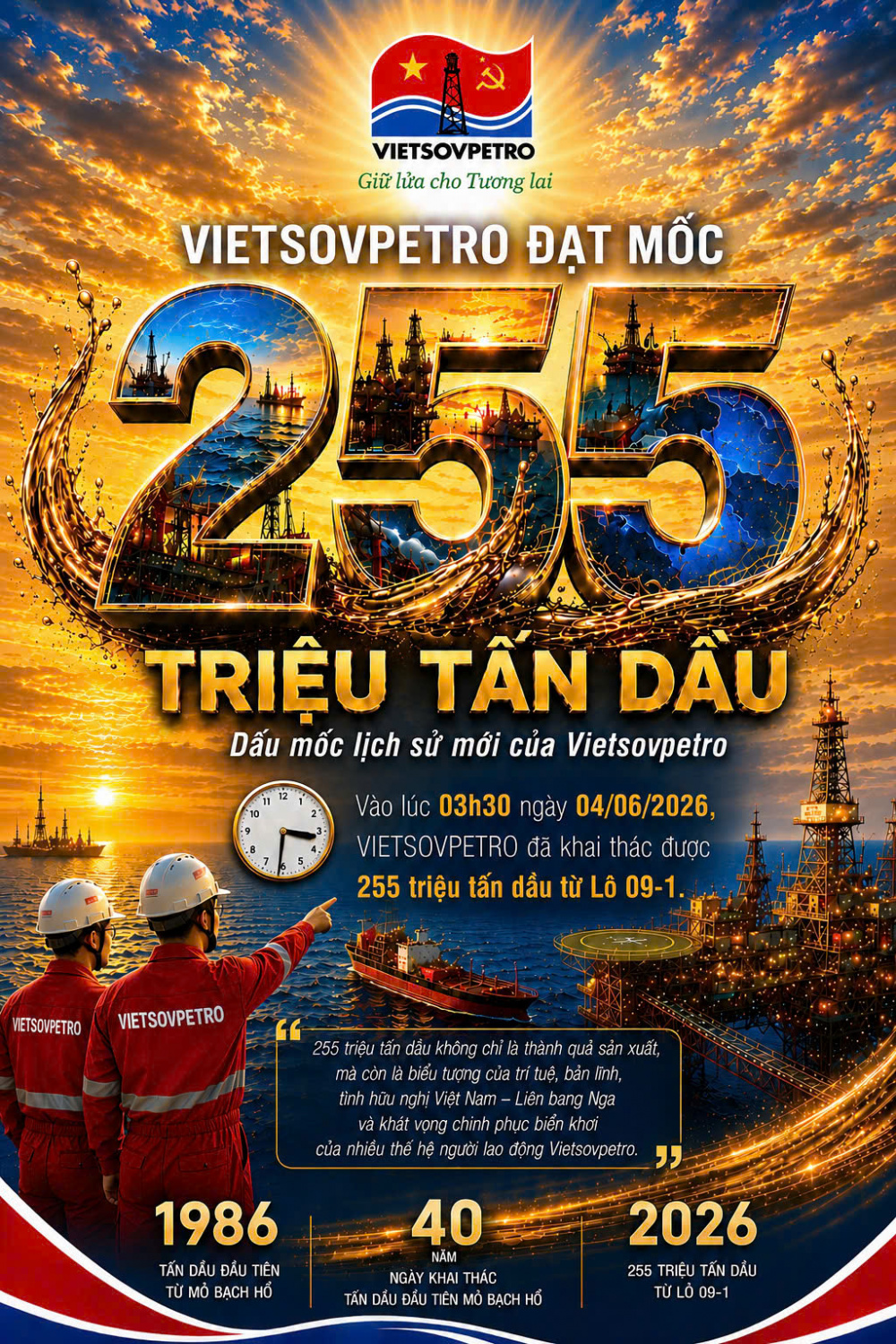 Vietsovpetro cán mốc 255 triệu tấn dầu khai thác từ Lô 09-1