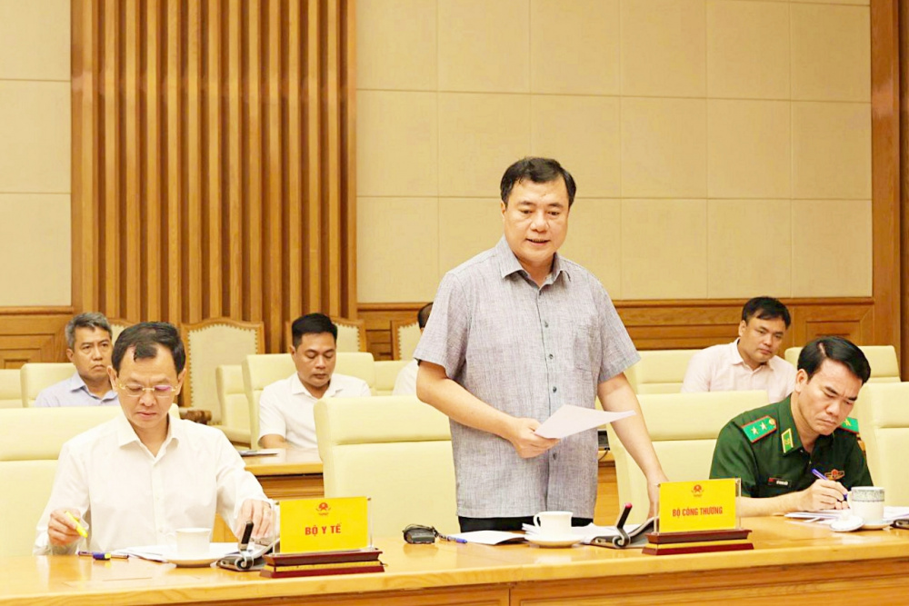 Thứ trưởng Bộ Công Thương Nguyễn Sinh Nhật Tân báo cáo tại hội nghị
