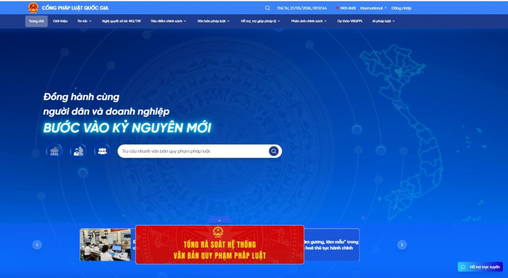 Giao diện Cổng pháp luật quốc gia.