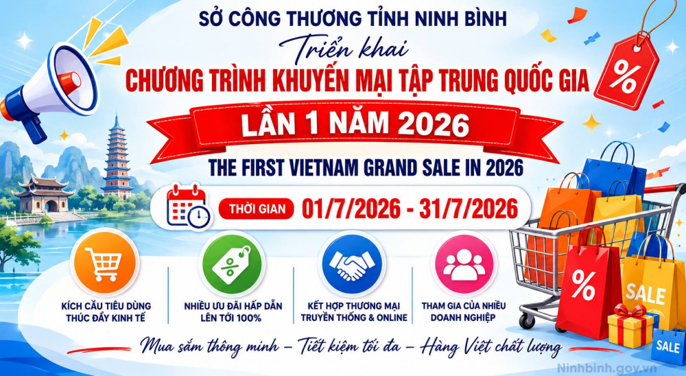Chương trình Khuyến mại tập trung quốc gia lần 1 năm 2026 diễn ra từ ngày 01- 31/7 trên toàn tỉnh Ninh Bình