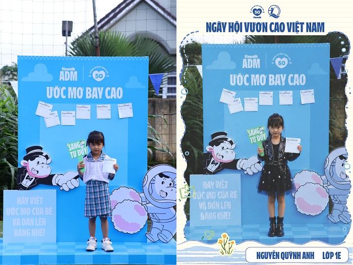 Các em học sinh hào hứng viết ước mơ, chụp ảnh và chờ khoảnh khắc nhìn thấy mình trong trang phục nghề nghiệp mơ ước (Ảnh: Hải An).