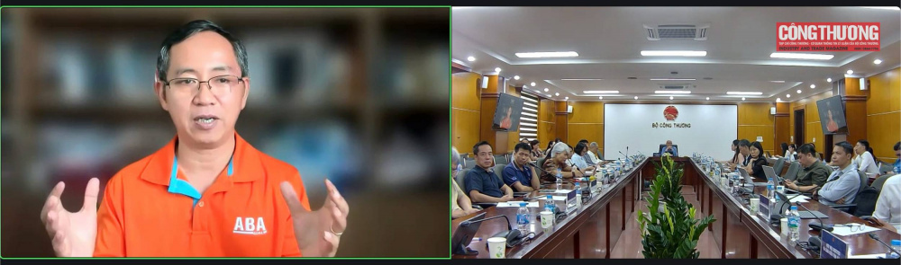 Ông Lương Quang Thi - Phó Chủ tịch Hiệp hội Logistics và Cảng biển TP.Hồ Chí Minh, Chủ tịch ABA Cooltrans kết nối trực tuyến với Hội nghị