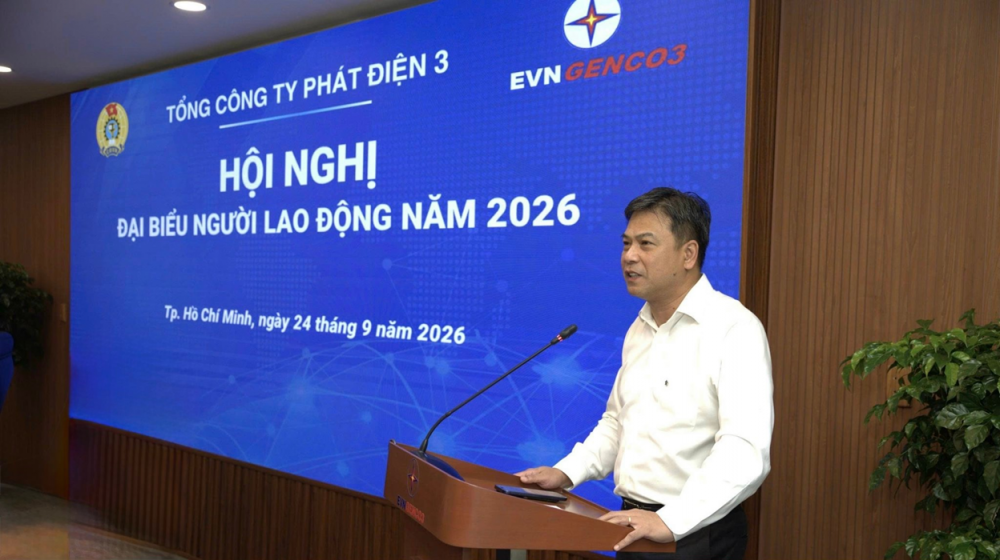 Ông Đinh Quốc Lâm - Bí thư Đảng ủy, Chủ tịch HĐQT EVNGENCO3 phát biểu tại Hội nghị