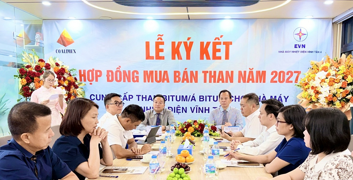 Toàn cảnh Lễ ký kết Hợp đồng mua bán than năm 2027 giữa Nhà máy Nhiệt điện Vĩnh Tân 4 và Công ty Cổ phần Xuất nhập khẩu Than - Vinacomin (Coalimex).